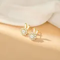 Elegant 18k gold plated rabbit stud earrings with white enamel and sparkling crystals - Rotating Rabbit Gold Stud Earrings (7609) / Gold