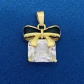 Elegant gold bow pendant featuring a large square clear gemstone for DIY jewelry crafting - Butterfly Bow Square Stone Style (703) / Pendant Only (Without Chain) / Gold