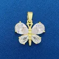Elegant gold-tone butterfly pendant featuring four faceted clear teardrop stones for DIY jewelry - Pear-Cut Stone Butterfly Style (704) / Pendant Only (Without Chain) / Gold