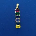 Gold-plated vertical pendant with six colorful oval gemstones for DIY necklace creation - Colorful Stone Bar Style (705) / Pendant Only (Without Chain) / Gold