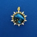 Elegant sun-shaped pendant featuring a colorful nebula galaxy design with clear CZ crystals - Sun Ray Style (716) / Pendant Only (Without Chain) / Gold