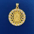 Gold-plated religious Virgin of Guadalupe pendant charm with sparkling pink stones - Pink Zirconia Virgin Mary Style (730) / Pendant Only (Without Chain)