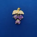 Elegant purple grape shaped jewelry pendant with gold leaves and crystal accents for DIY. - Grape Shaped Pendant (738) / Pendant Only (Without Chain) / Purple