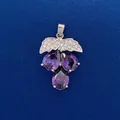 Elegant grape pendant featuring purple teardrop stones and sparkling silver leaves - Purple Grape Pendant (740) / Pendant Only (Without Chain) / Purple