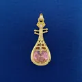 Elegant gold-tone pipa shaped musical instrument pendant with faceted pink gemstone inlay - Pipa Musical Instrument Pendant (742) / Pendant Only (Without Chain) / Pink