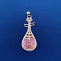 Elegant Pipa musical instrument shaped silver pendant with a faceted pink crystal stone - Pipa Shape Pendant (744) / Pendant Only (Without Chain) / Silver