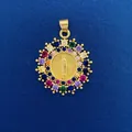 Golden Virgin Mary religious pendant featuring a halo of vibrant colorful zircons - Virgin Mary Round Pendant (745) / Pendant Only (Without Chain) / Gold