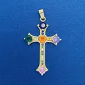 Gold-plated cross pendant featuring vibrant multi-colored round gemstones for DIY necklaces - Colorful Gemstone Cross Pendant (749) / Pendant Only (Without Chain) / Gold