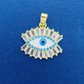 Exquisite gold-plated evil eye pendant with blue beads and baguette crystals - Evil Eye Pendant (750) / Pendant Only (Without Chain) / Gold and Blue