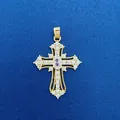 Intricate gold-plated cross pendant with sparkling oval and round cubic zirconia stones. - Golden Cross Style (755) / Pendant Only (Without Chain) / Gold