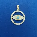 Elegant golden evil eye pendant featuring sparkling cubic zirconia and turquoise stones - Round Evil Eye Style (756) / Pendant Only (Without Chain) / Gold