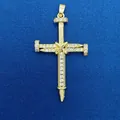 Gold-plated nail cross pendant encrusted with shimmering white cubic zirconia stones - Nail Cross Style (757) / Pendant Only (Without Chain) / Gold