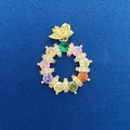 Vibrant colorful gemstone wreath pendant with gold butterfly accent for DIY jewelry - Colorful Wreath Style (760) / Pendant Only (Without Chain) / Gold