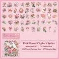 50er-Set wasserfeste PET-Aufkleber mit rosa Rosenblüten für Scrapbooking und Bastelarbeiten - Rosa Blumenreim / 50 Blatt