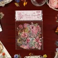 Pack of 30 vintage pink flower stickers with gold stamping for DIY journal decoration - 30 Sheets / Pink Whisper/Pink