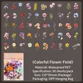 50er Pack bunte wasserfeste PET-Blumenaufkleber für DIY-Scrapbooking und Basteln - Buntes Blumenfeld / 50 Blatt