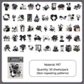 Gothic schwarze Rose PET Sticker-Set, 50 florale Aufkleber für kreatives Scrapbooking - Dunkle Nachtduft / 50 Blatt