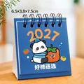 2027 mini desk calendar with cute panda and persimmon cartoon design in blue - Successive Good News / 6.5x3.8x7.5cm