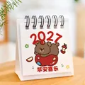 2027 mini cartoon bear desk calendar with red apple design and compact stand for student desks - Happy Apple / 6.5x3.8x7.5cm