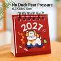 2027 cute cartoon mini desktop calendar with white dog illustration in vibrant red color - No Pressure / 6.5x3.8x7.5cm