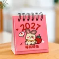 Adorable 2027 pink mini desk calendar with cartoon rabbit motif for desktop decor - Strawberry / 6.5x3.8x7.5cm