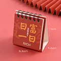 2027 mini desktop calendar for students cute red table decoration with dimensions - Rich Day By Day / 7x6.6x3.6cm