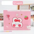 Pink cartoon rabbit design 12-layer expanding file folder with colored index stickers - 12 Grids / Strawberry Rabbit