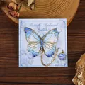 Elegant blue butterfly metal bookmark with chain and pendant on decorative backing card - 1 Piece / Moon Shadow Butterfly Dream