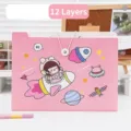 Pink cartoon expanding file folder with 12 pockets and cute pilot illustration - 12 Grids / Pilot Astronaut Girl