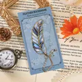 Elegant vintage gold-trimmed blue feather metal bookmark with chain on gift card - Emerald Feather / 1 Piece