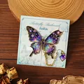 Exquisite galaxy pattern butterfly metal bookmark with gold chain and purple pendant - 1 Piece / Backlit Starry