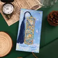 Elegant hollow-carved metal butterfly bookmark with blue tassel and gift display card. - Star Bell Butterfly Language Style / 1 Piece / Blue/Gold