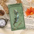 Elegant blue enamel feather metal bookmark with gold chain on green display card - Lapis Feather / 1 Piece