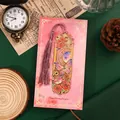 Ornate gold metal butterfly bookmark with purple tassel on pink floral card - Rose Starry Night Style / 1 Piece / Pink Purple