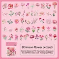 50 pinke wasserfeste Blumen PET Sticker für DIY Scrapbooking und Basteldekoration - Karmesinrote Blumenbrief / 50 Blatt
