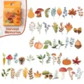 Vintage Ernte-Sticker Set mit Aquarell-Kürbissen, Pilzen und bunten Herbstlaub-Motiven - Ernte-Erinnerungen / 45 Stück/Packung (Selbstklebend)