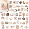 Vintage Aquarell-Aufkleber-Set mit 45 Teilen für Journaling und DIY-Scrapbooking - Nachmittags-Arbeitszimmer / 45 Stück/Packung (Selbstklebend)
