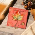 Exquisite gold-plated metal maple leaf bookmark with small charm on decorative red gift card - Maple Leaf (W883) / 1 Piece
