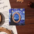 Vintage metal bookmark with Van Gogh Starry Night oil painting motif. - Gilded Star Ray