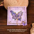 Elegant purple metal butterfly bookmark with chain on decorative backing card. - Single Pack / Purple Realm Butterfly Shadow
