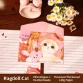 Cute cartoon cat themed stationery set featuring four envelopes and four letter sheets - Ragdoll Cat (W105-01) / 4 Envelopes + 4 Sheets
