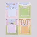 Set of four cute cat-themed sticky notes in pastel colors with 30 sheets each. - Meal + Bath + Trip + Leisure