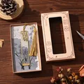 Vintage Chinese style metal hollow bookmark with gold tassel in premium gift box - Orchid Blossom / Bookmark With Gift Box