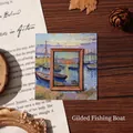 Vintage style metallic bookmark featuring Gilded Fishing Boats oil painting design - Gilded Fishing Boats