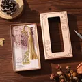 Exquisite vintage gold metal bookmark with tassel in decorative gift box packaging - Plum Blossom / Bookmark With Gift Box