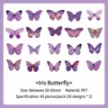 Set of 40 purple PET butterfly stickers for DIY scrapbooking and journal decoration - 40 Pcs / Iris Butterfly