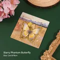 Exquisite yellow gradient butterfly metal bookmark on a scenic oil painting backing card - Star Whisper Fantasy Butterfly / 1 Piece