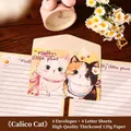 Adorable calico cat stationery set featuring 4 envelopes and 4 sheets of premium 120g paper - Calico Cat (W105-04) / 4 Envelopes + 4 Sheets