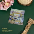 Vintage gold-plated metal bookmark with sunset oil painting and backing card 45x45mm - Sunset A