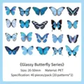 Confezione da 40 adesivi a farfalla in PET blu con 20 motivi decorativi realistici - 40 Pezzi / Farfalla Smaltata